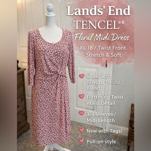 NWT‎ Lands’ End Floral Twist Front Dress XL 18 Tencel Soft Stretch Midi
